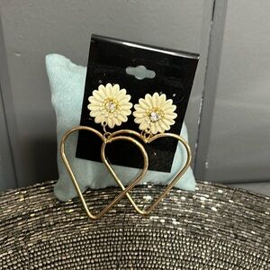 BaubleBar Gold Heart Earrings with Flower